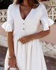 V-Neck Solid Color Ruffle Sleeve Short Sleeve Dress