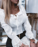 White Lace Long Sleeve Shirt Top