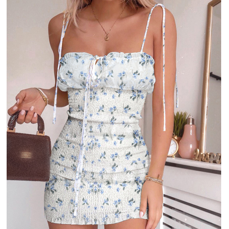 Floral Sexy Print Backless Sling Dress