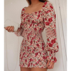 Long Sleeve Elegant Red Printed Dress