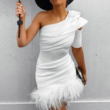 Women'S Slim Solid Color White Hip Dress