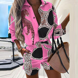 Design Casual Striped Button Long-Sleeved Shorts Suit