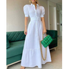 Solid Color High Waist Temperament Puff Sleeve Dress