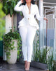 Solid Color White Flounced Long Sleeve Two-Piece Set