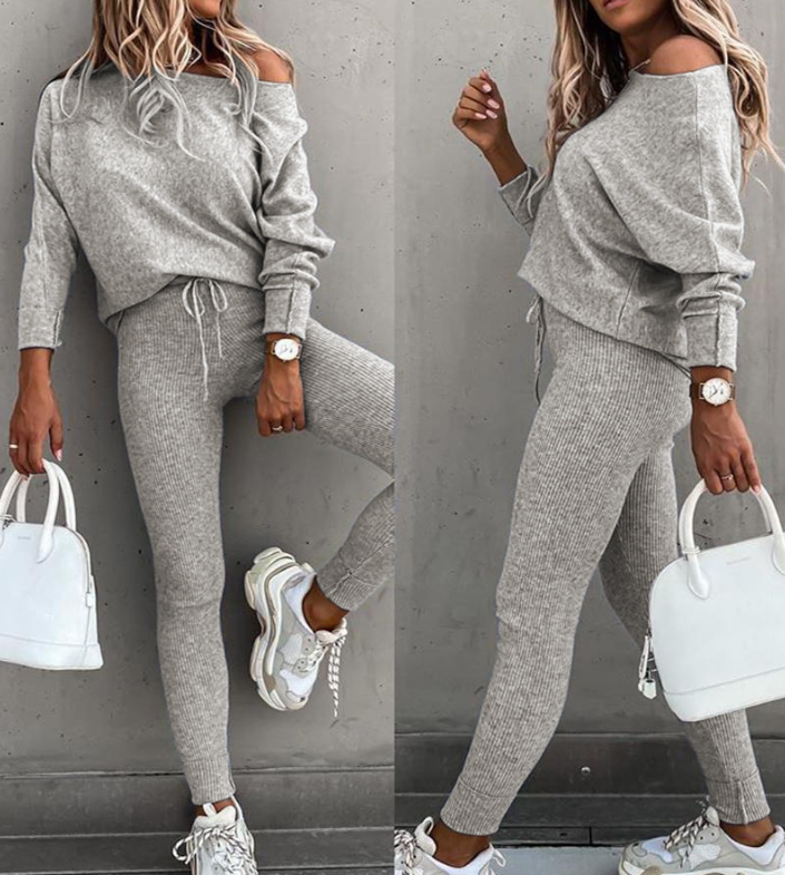 Fashion Solid Color Casual Sports Two-piece Set