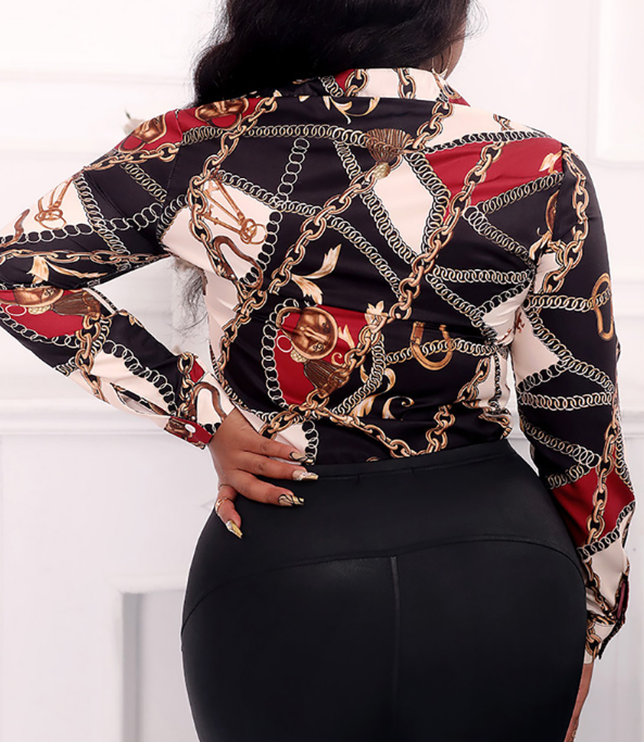 Sexy Plus Size Printed Long Sleeve Shirt Top