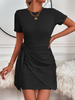 Fashion Women'S Solid Color Round Neck Short Sleeve Knitted Dress