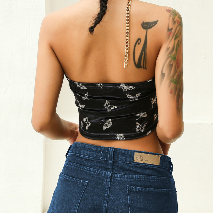 Sling Butterfly Print Chain Backless Sexy Vest