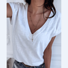 Casual Solid Color V-Neck Short Sleeve T-Shirt Top