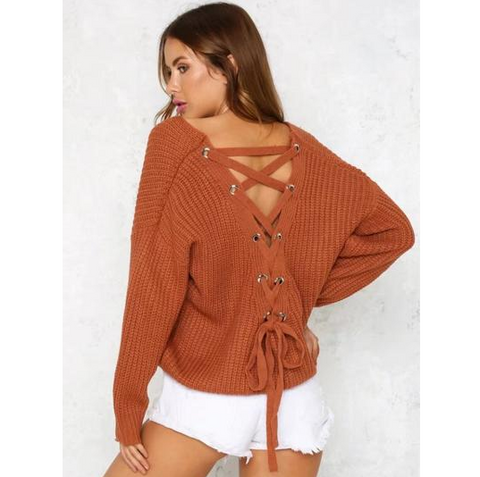Solid Color Temperament Long Sleeve Knitted Sweater
