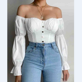 Pure Color Solid Color White One-Shoulder Top