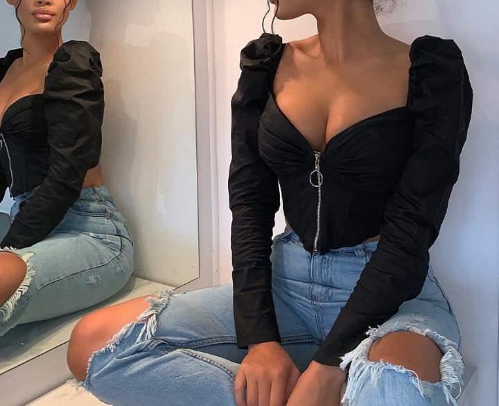 Sexy V-neck Puff Sleeve Long Sleeve Top