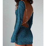 Sexy Backless Long Sleeves Knitted Solid Color Dress
