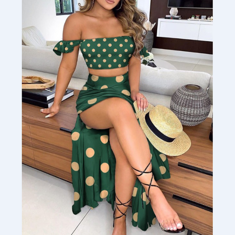 Long Sleeve Women'S Printed Chest Wrap Two-Piece Dress