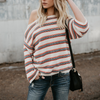 Striped Large Size Women's Knit Long Sleeve Sweater