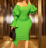 Long Sleeve Sexy One Shoulder Solid Color Backless Dress