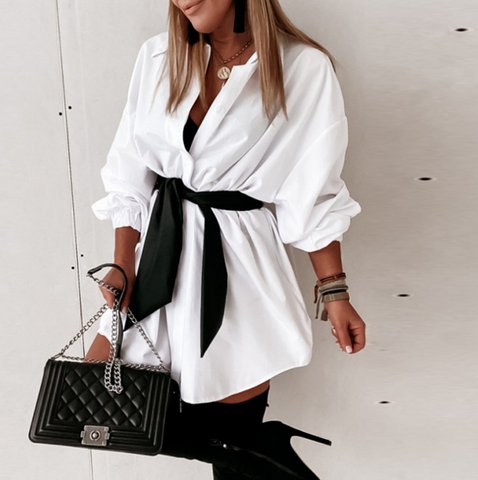 Solid Leather Long-Sleeved Dress