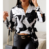 Temperament Cardigan Printed Long-Sleeved Shirt