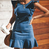 High Waist Sleeveless Ruffled Denim Dress