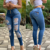Women's Button Down Shredded Skinny Jeans