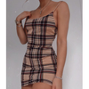 Sexy Sling Check Printed High Waist Dress