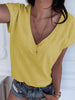 Casual Solid Color V-Neck Short Sleeve T-Shirt Top