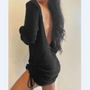 Drawstring Ruched Backless Dress