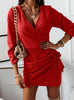 Temperament And Casual Solid Color V-Neck Long-Sleeved Fashion Dress