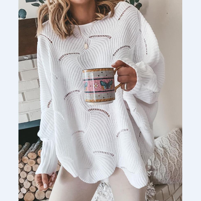 Solid Color Long-Sleeved Plus Size Knitted Sweater