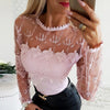 Long Sleeve Printed Net Yarn Splicing Lace Shirt Top