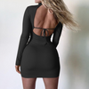 Slim Sexy Women'S Round Neck Long Sleeve Dress