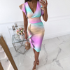 Solid Color Deep V Sexy High Waist Bag Hip Dress