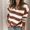 Long Sleeve Knit Casual V-Neck Striped Sweater