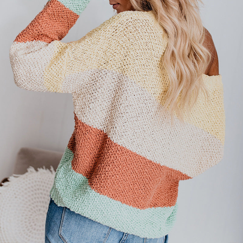 Loose Striped Long-Sleeved Knitted Sweater