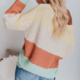 Round Neck Loose Striped Long Sleeve Knit Sweater
