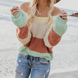 Loose Striped Long-Sleeved Knitted Sweater