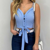 Solid Color Blue Sling Sleeveless Shirt