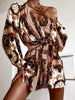 Design V-Neck Printed Long Sleeve Dress