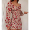 Long Sleeve Elegant Red Printed Dress