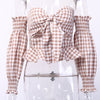 Plaid Word Shoulder Wrapped Chest Bowknot Shirt