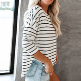Round Neck Striped Long-Sleeved T-Shirt Top