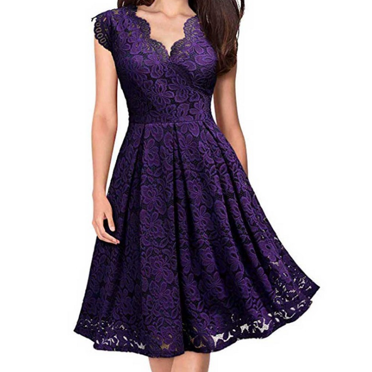 V-Neck Sleeveless Lace Evening Dress