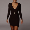 Long Sleeves Deep V Sexy Slim Bag Hip Dress