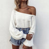 Solid Color Long-Sleeved One-Shoulder Knitted Sweater