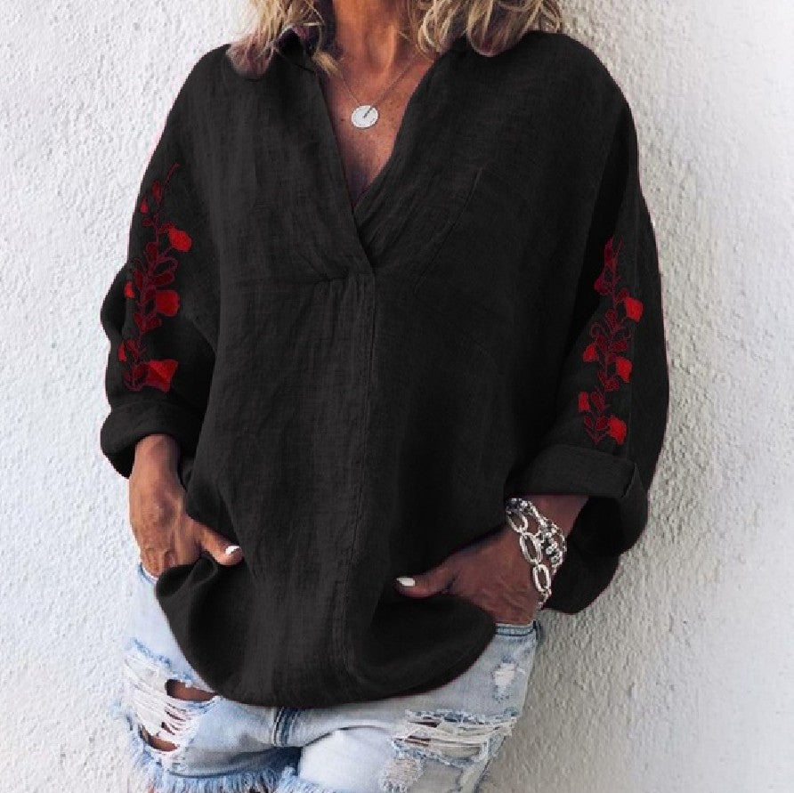 Loose Long Sleeve V-Neck Shirt