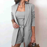Pure Color Slim Women'S Fashion Temperament Three-Piece Suit