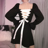 Women'S Retro High Waist Long Sleeve Ruffled Dress