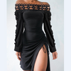 Women's Lace One-shoulder Long Sleeve Split Dress