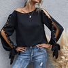 Women'S Solid Color Fashion Pearl Round Neck Long Sleeve Top