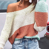 Round Neck Loose Striped Long Sleeve Knit Sweater